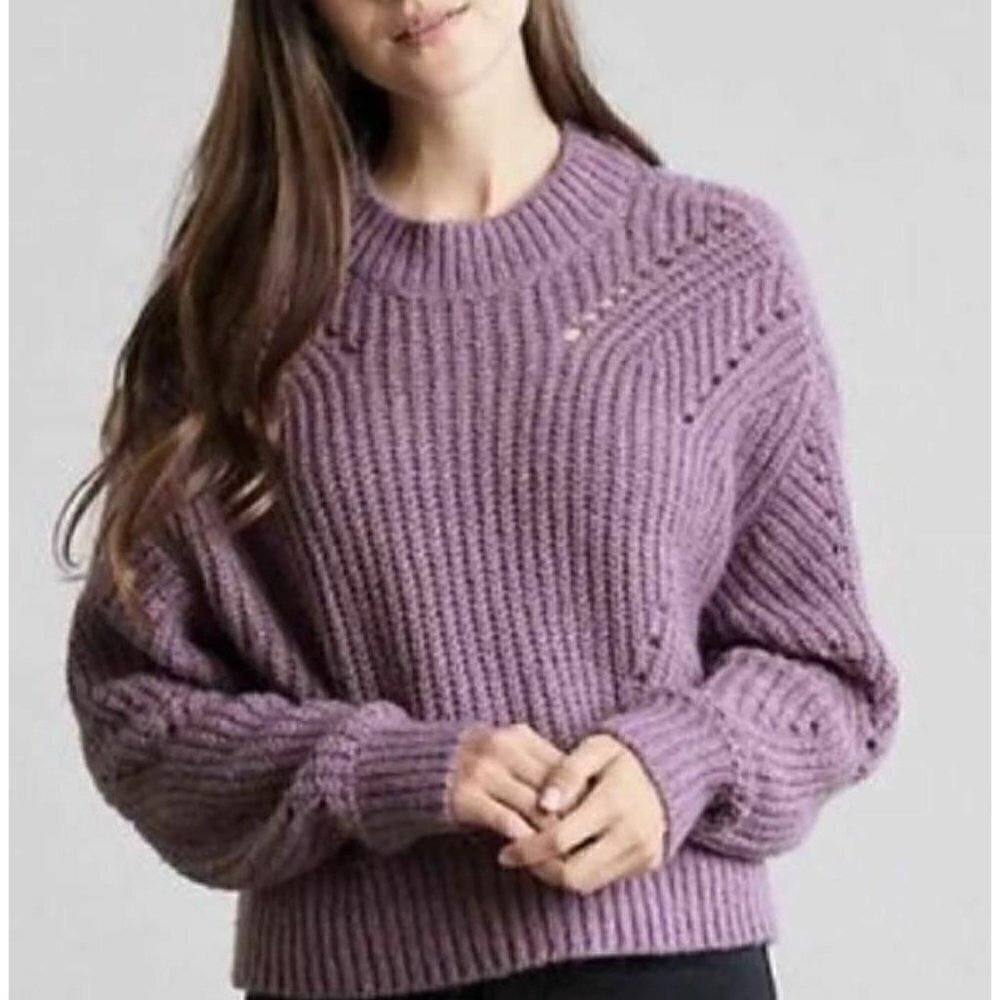 Elizabeth and James Womens Giada Mock Knit Crop Sweater Purple Gold Size Medium
